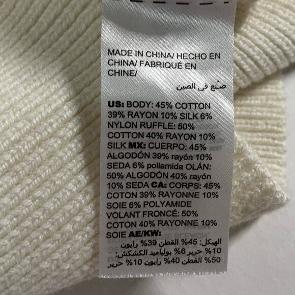 White House Black Market XS Mock Neck Sweater Ivory Pointelle Ruffle - Picture 8 of 8